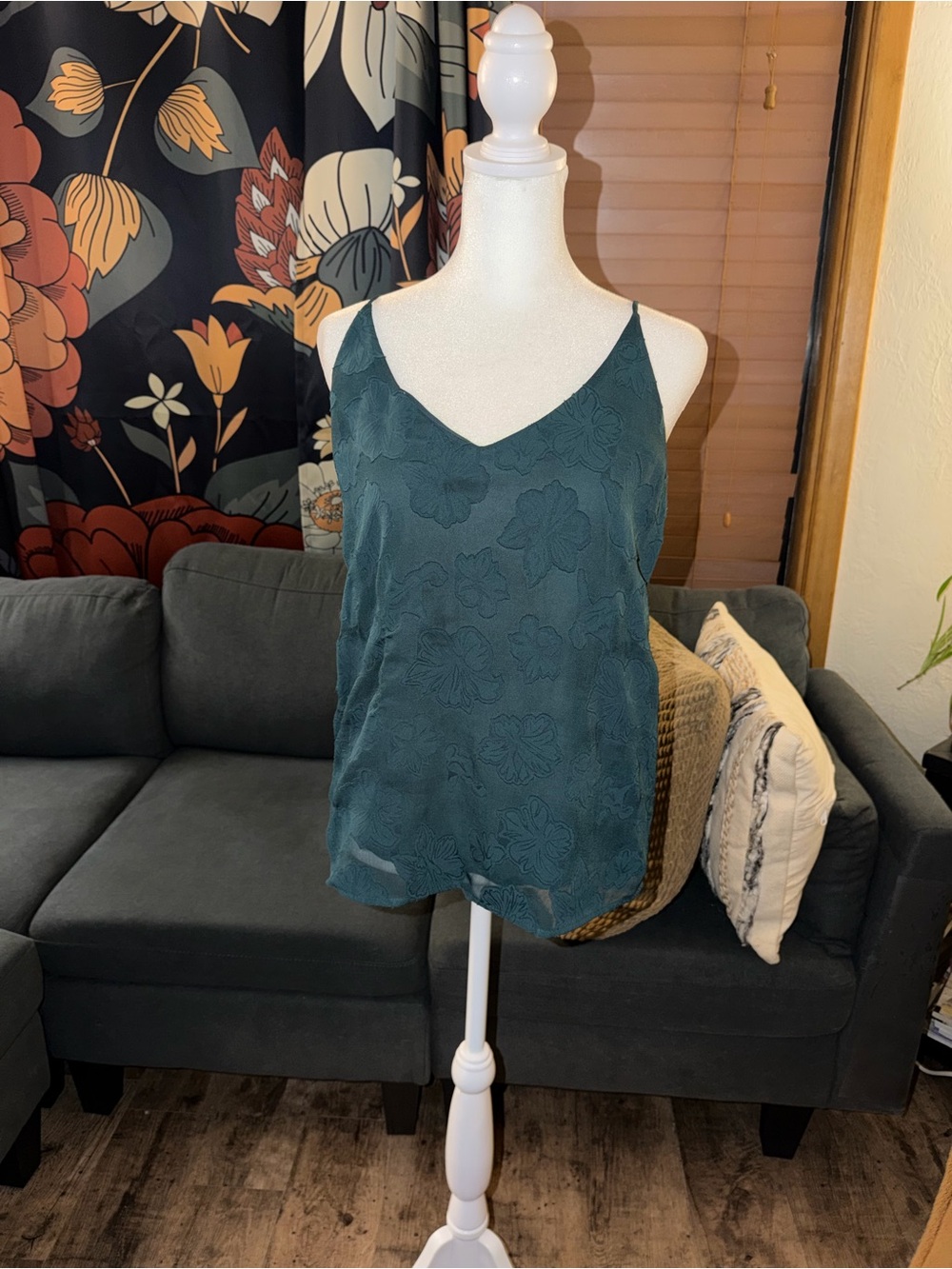 Calvin Klein floral spaghetti strap tank top XS green